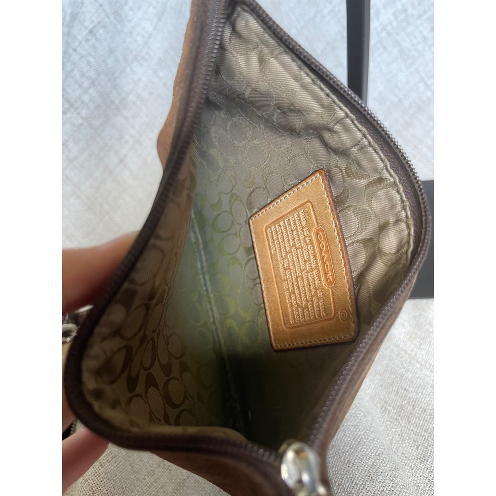 Coach Vintage Suede Wristlet Set Tan Brown Leather Trim Pouch Bag 2pc Bundle - Picture 5 of 5